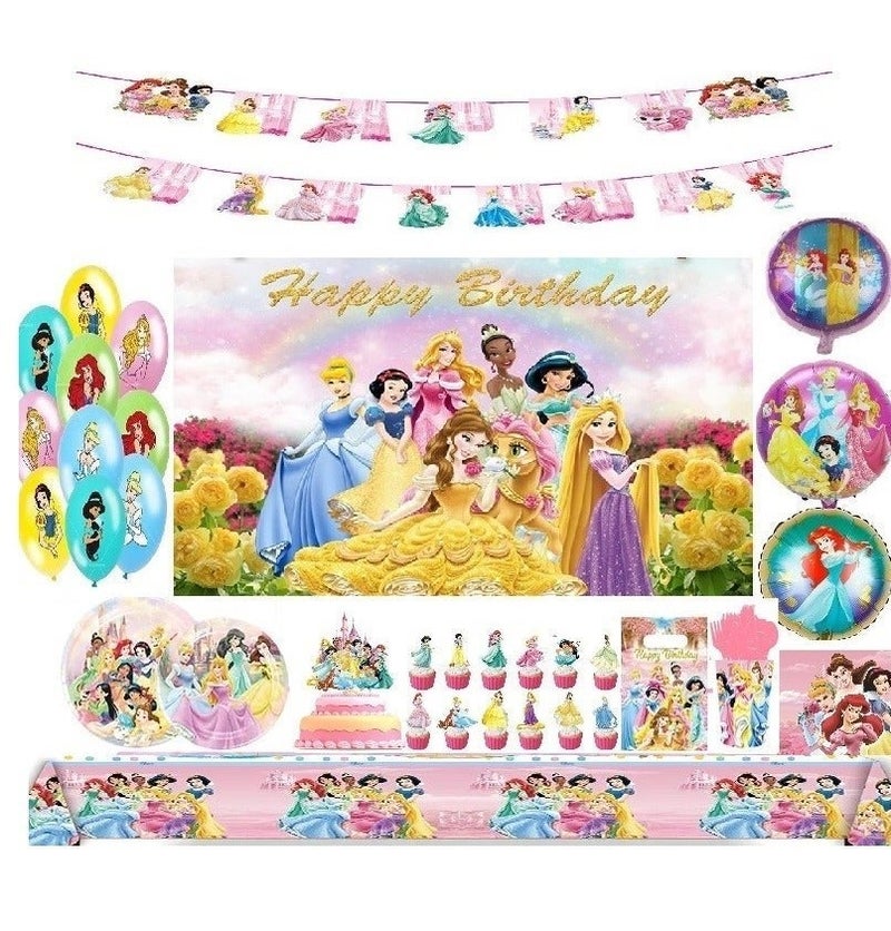 Generic (Unbranded) Princess birthday supplies &  Princess  party supplies Princess  birthday decoration, Princess party theme Princess Birthday, backdrop cake topper and cup cake topper - Image 1